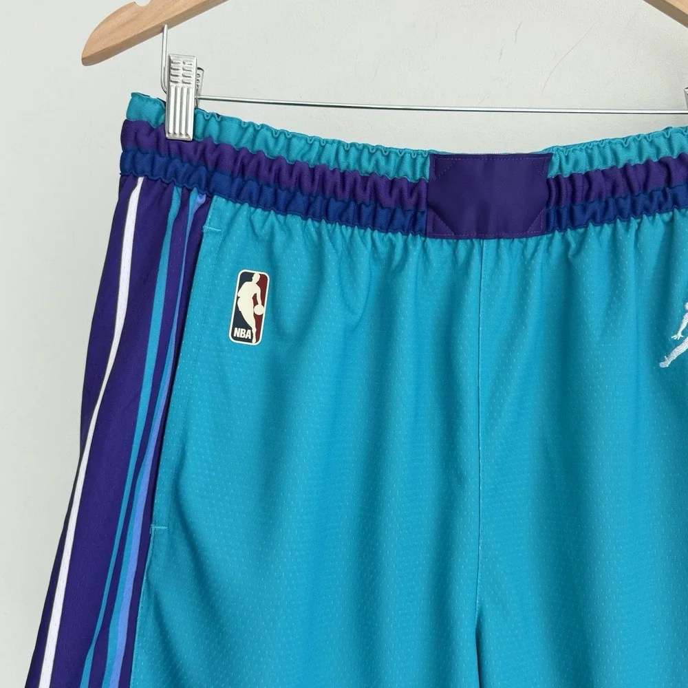 Jordan Charlotte Hornets Game Shorts 38 Large NBS Swingman Teal Hardwood Classic